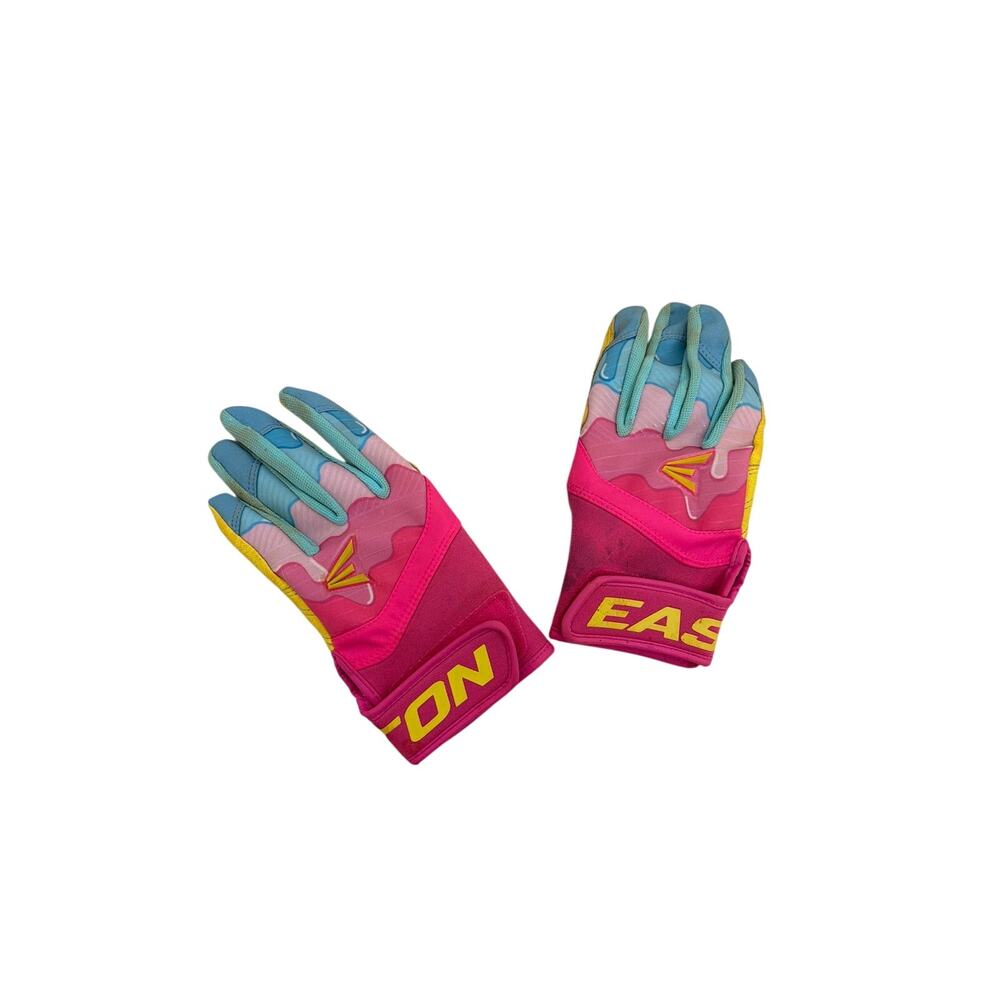 Easton Walk-Off Ethos Drip Neon Pink Blue Yellow Baseball Batting Gloves Medium